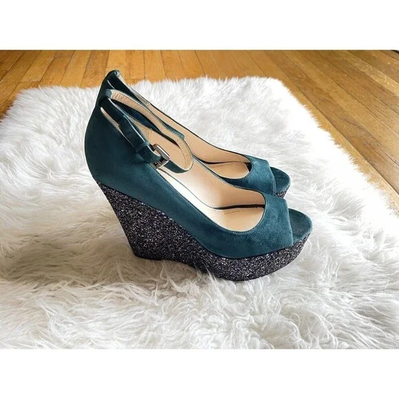 Boutique 9 Women’s Size 10 Sparkle platform Wedge Shoes Peep toe Heels - Picture 9 of 11